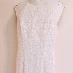 Beaded Lace and Pearl Wedding Gown w/ Beaded Veil